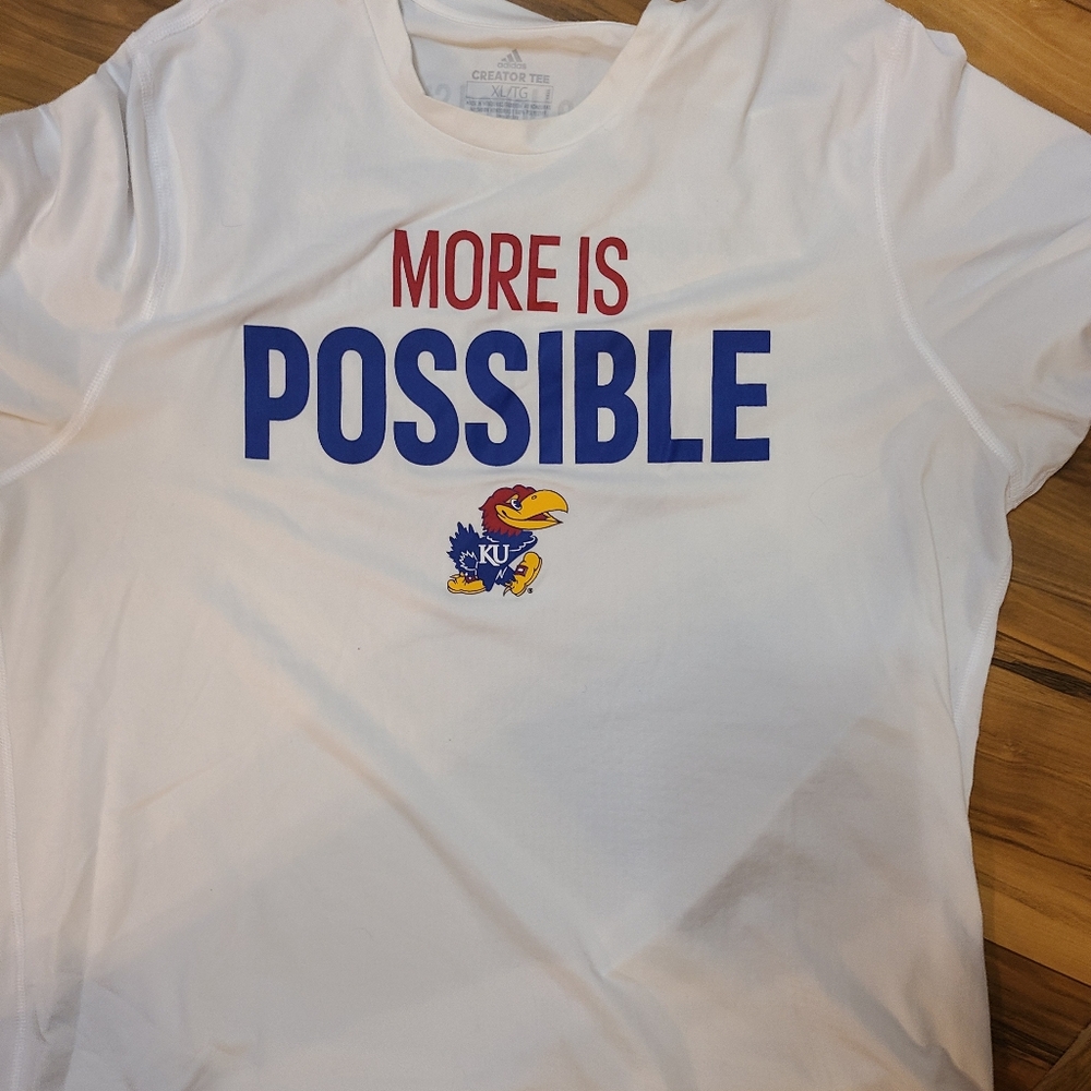 Men's adidas White Kansas Jayhawks More Is Possible Amplifier T-Shirt size XL